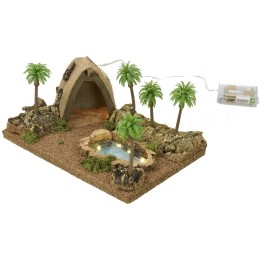 Tienda árabe iluminada con estanque y palmeras de 26,5x18x12,5
