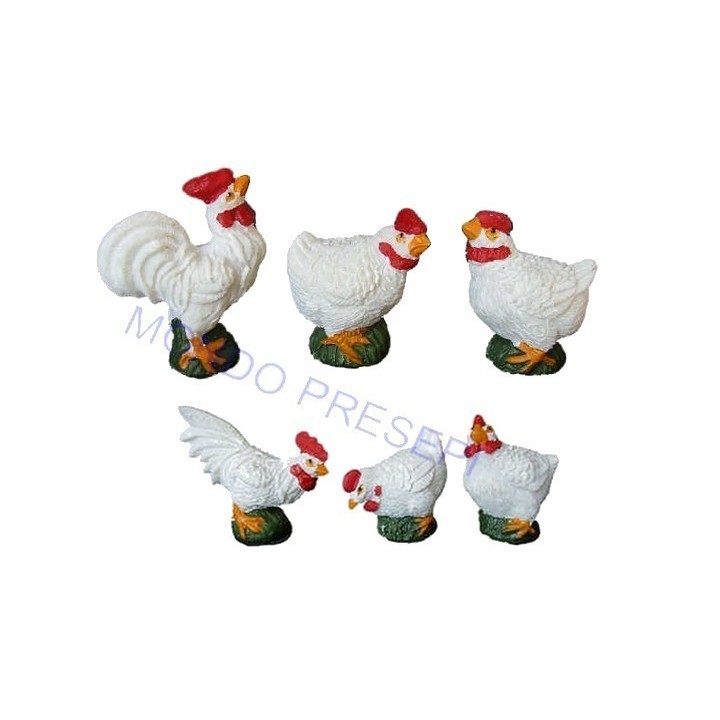 Set of 6 hens in resin 3 cm