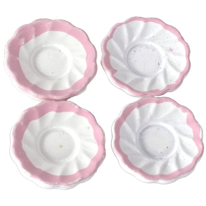 Set of 4 ceramic plates with pink border ø 1.7 cm
