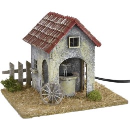 Casa de campo con fuente funcional y lavadero de 19x15x15,5 cm