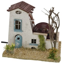 Farmhouse with working water mill cm 19x15x15.5 h for statues