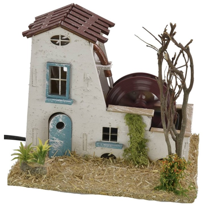 Farmhouse with working water mill cm 19x15x15.5 h for statues