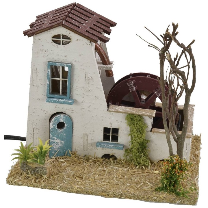 Farmhouse with working water mill cm 19x15x15.5 h for statues