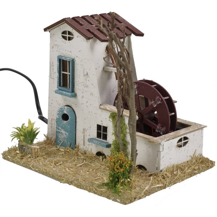 Farmhouse with working water mill cm 19x15x15.5 h for statues