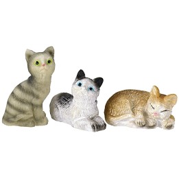Set tre gatti assortiti in resina per statue 12 cm