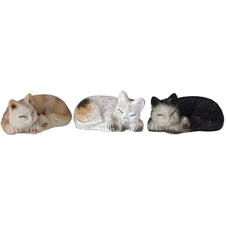 Conjunto de tres gatos acostados en resina para estatuas de 12