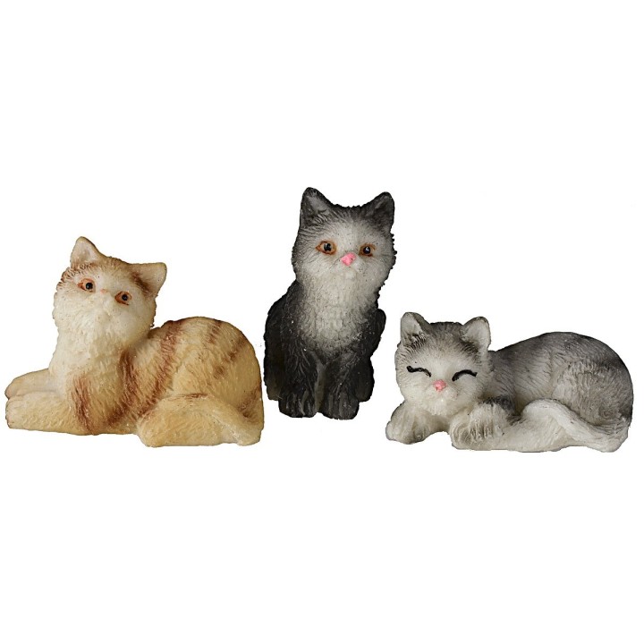 Set tre gatti assortiti in resina per statue 10 cm