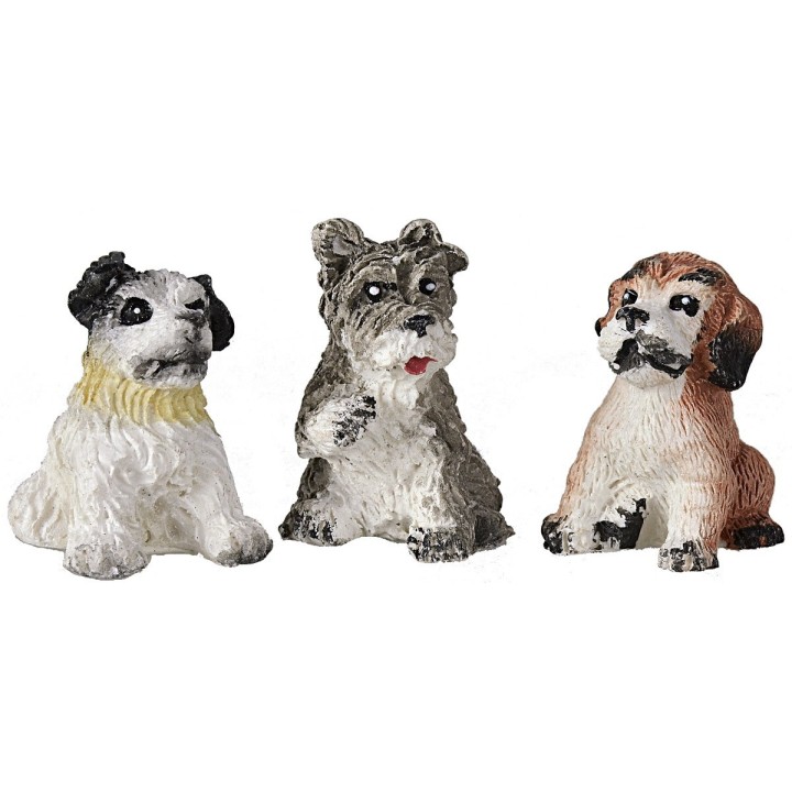 Set tre cani seduti in resina per statue 12 cm