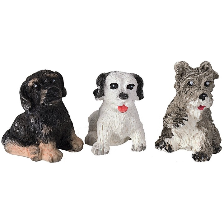 Set of three seated dogs in resin for statues 12 cm