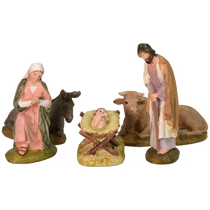 Natività 5 soggetti in resina dipinta 10 cm serie economica