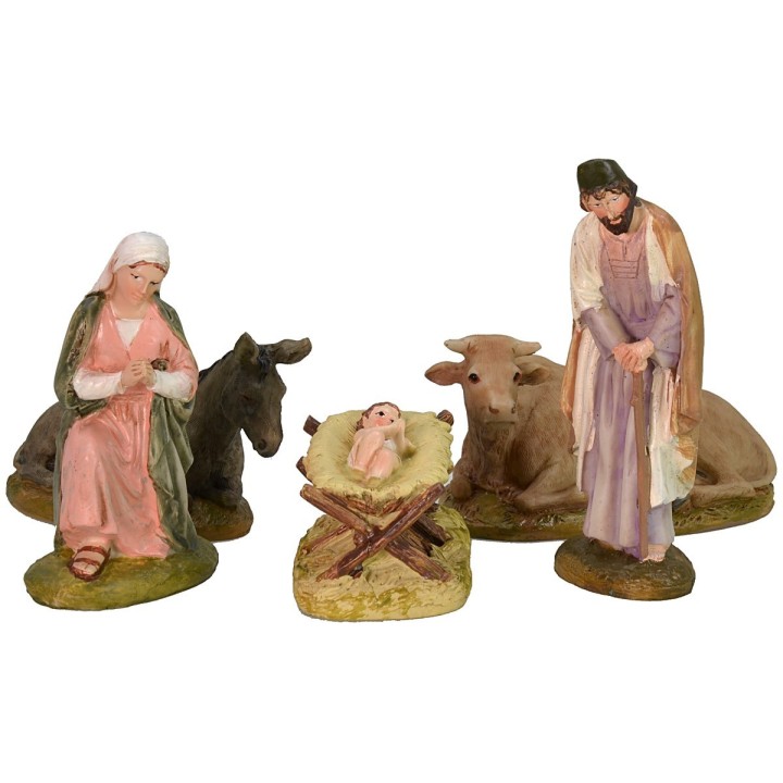 Natività 5 soggetti in resina dipinta 10 cm serie economica