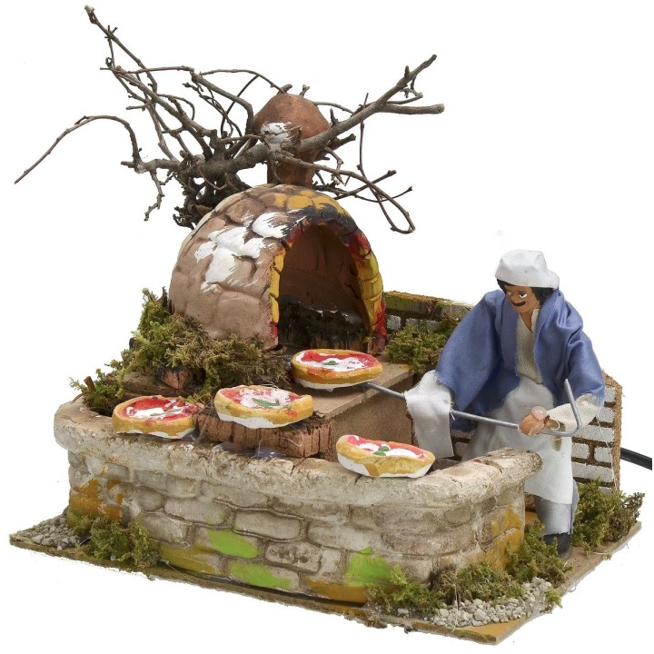 Pizzero en movimiento con horno con luz funcionando serie 12 cm