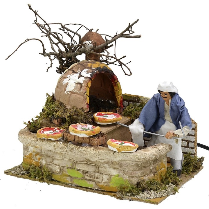 Pizzero en movimiento con horno con luz funcionando serie 12 cm