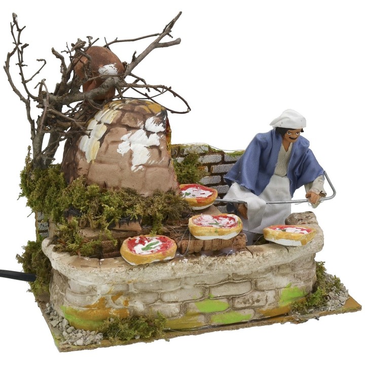 Pizzero en movimiento con horno con luz funcionando serie 12 cm