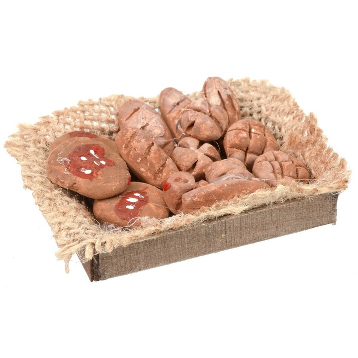 Cassetta in legno con pane e pizze cm 5,8x4,2x0,9 h