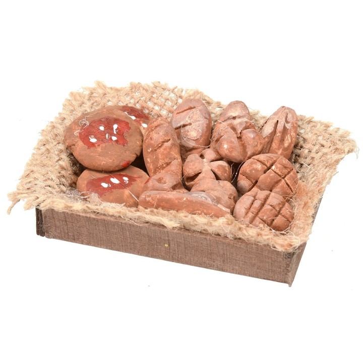 Wooden box with bread and pizzas cm 5,8x4,2x0,9 h