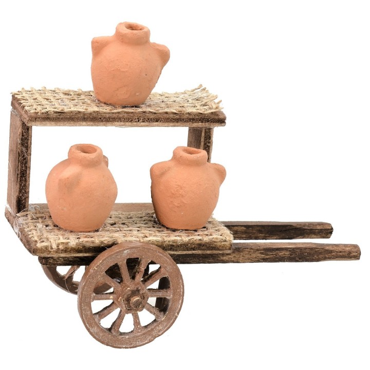 Cart with amphoras for Nativity scene cm 10.5x5x10 h