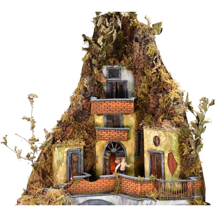 Complete nativity scene with Landi statues, working lights, and waterfall