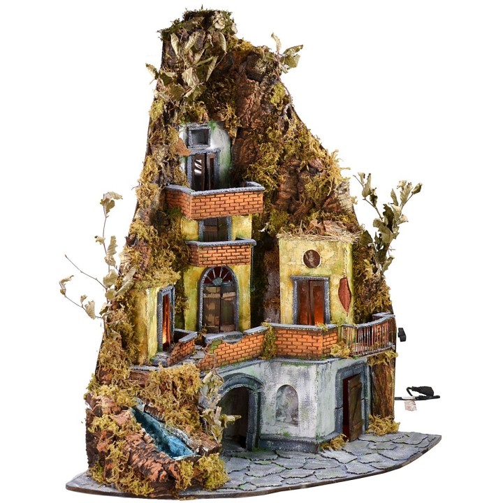 Nativity scene with lights and working waterfall cm 86x60x92 h