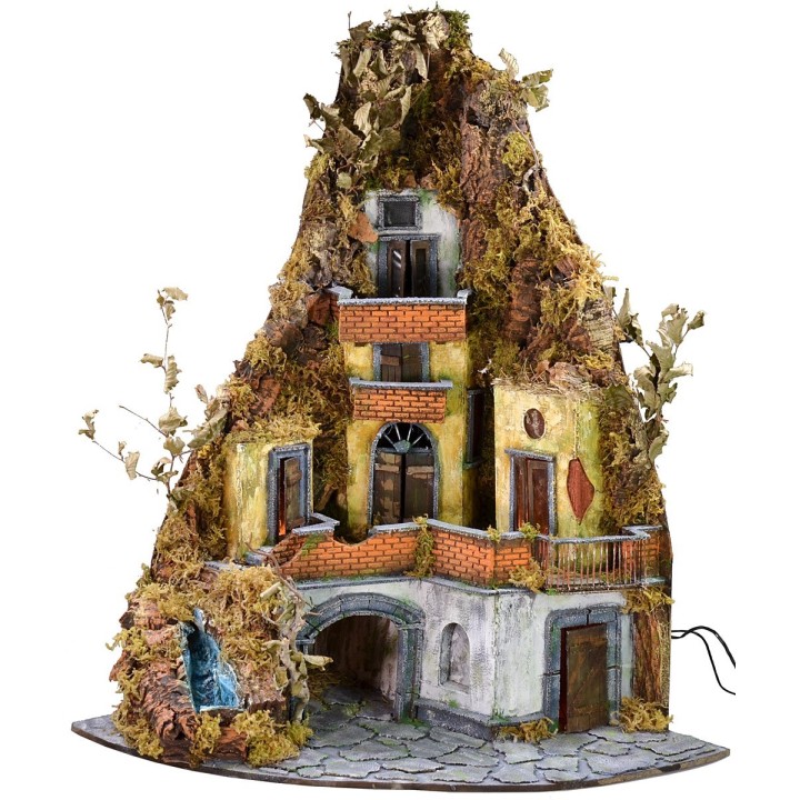 Presepe con luci e cascata funzionante cm 86x60x92 h