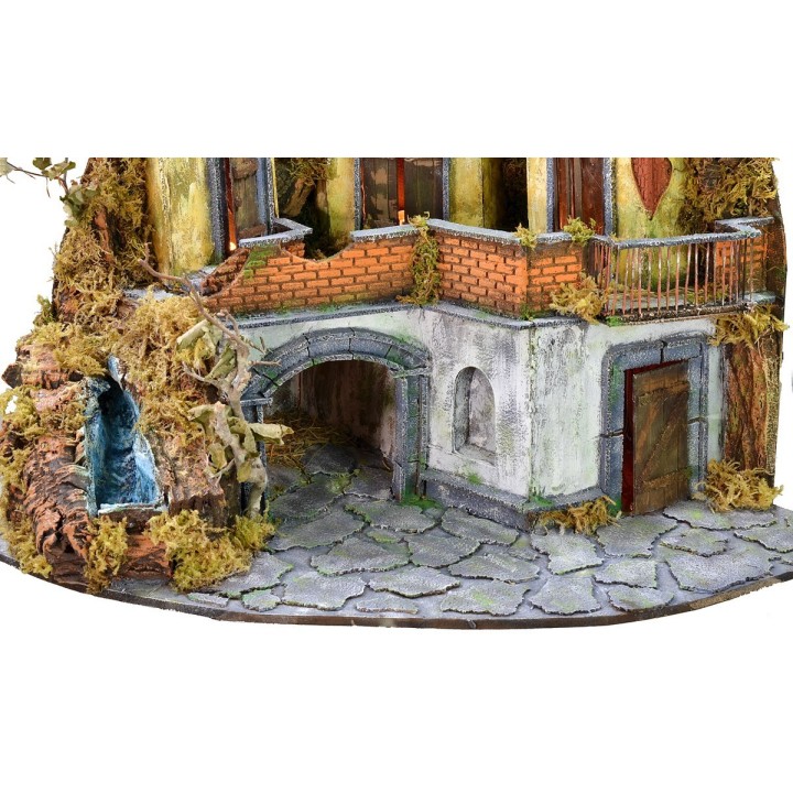 Nativity scene with lights and working waterfall cm 86x60x92 h