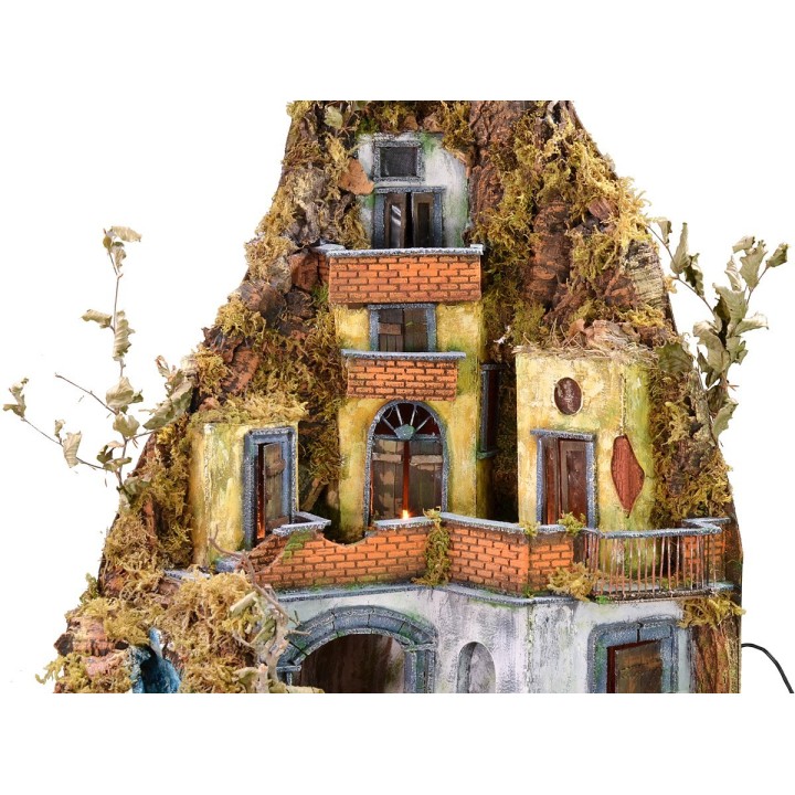 Nativity scene with lights and working waterfall cm 86x60x92 h