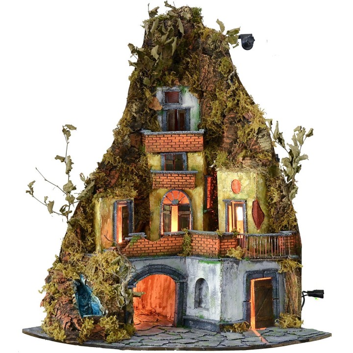 Nativity scene with lights and working waterfall cm 86x60x92 h