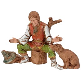 Viandante seduto con cane serie 10 cm Landi Moranduzzo