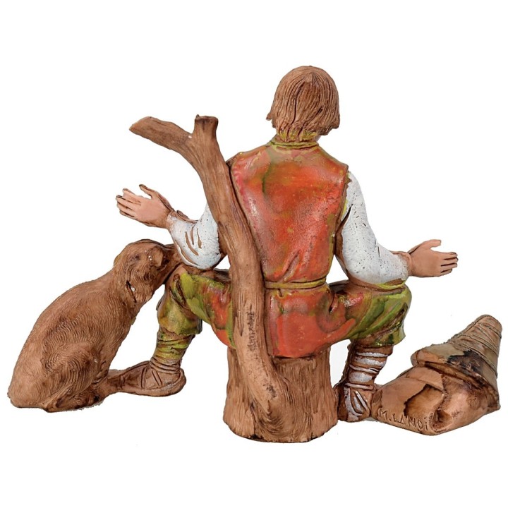 Viandante seduto con cane serie 10 cm Landi Moranduzzo