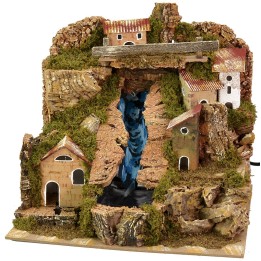 Paisaje para belén con cascada funcional de 24x21x21 cm h
