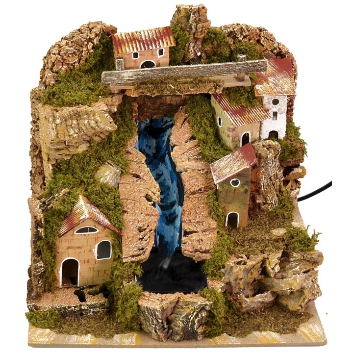 Paisaje para belén con cascada funcional de 24x21x21 cm h