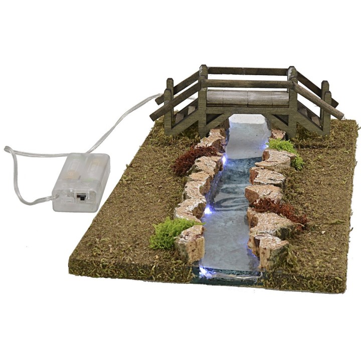 Río iluminado efecto profundidad con puente 32x17x7 h cm