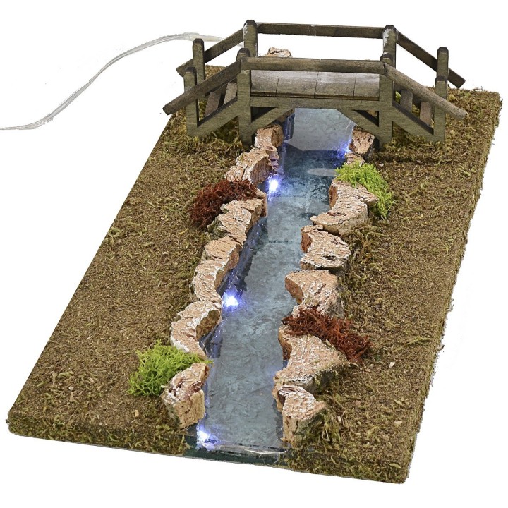 Fiume illuminato effetto profondità con ponte 32x17x7 h cm
