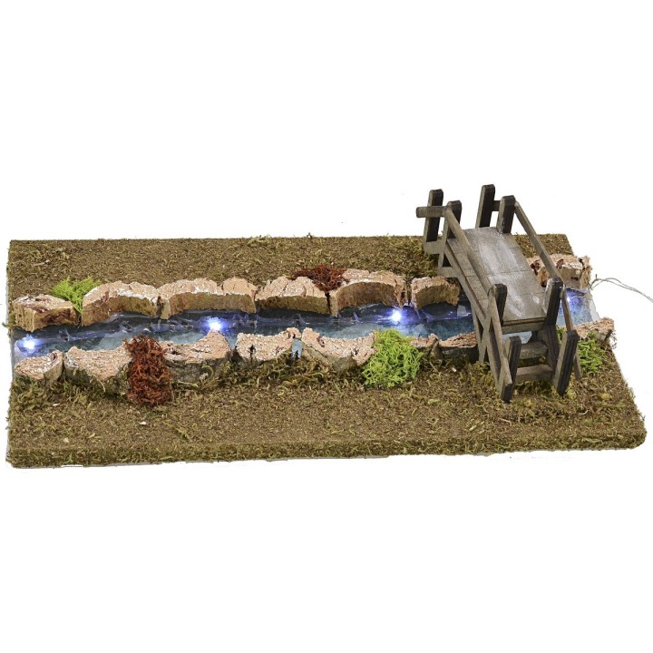 Río iluminado efecto profundidad con puente 32x17x7 h cm