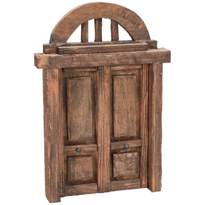 Puerta de madera de dos hojas con arco para estatuas de 10 cm