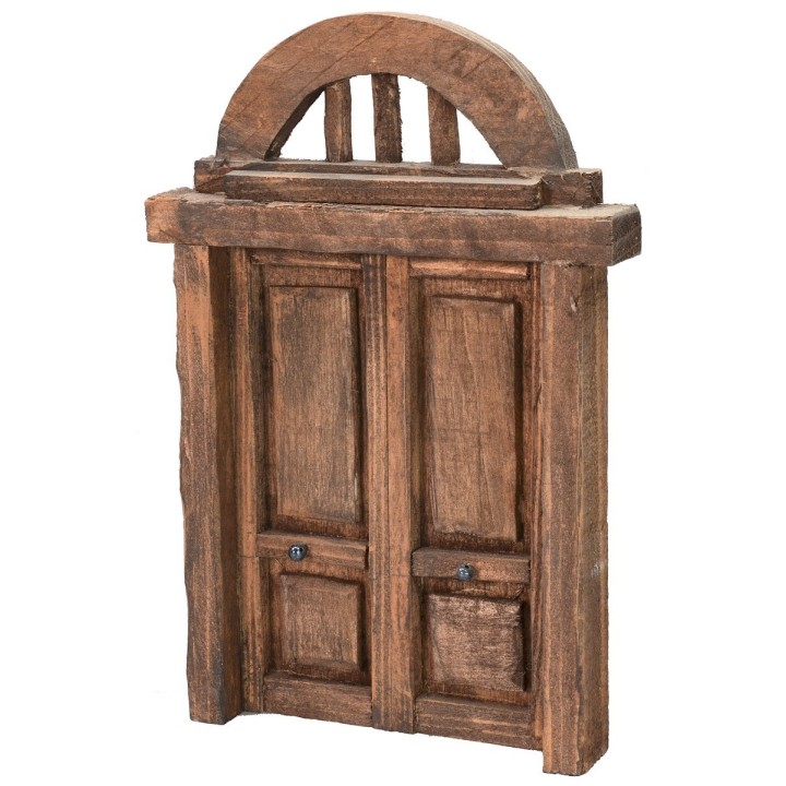 Puerta de madera de dos hojas con arco para estatuas de 10 cm
