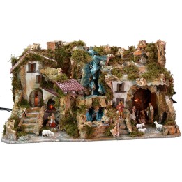 Presepe illuminato completo di statue Landi con doppia cascata