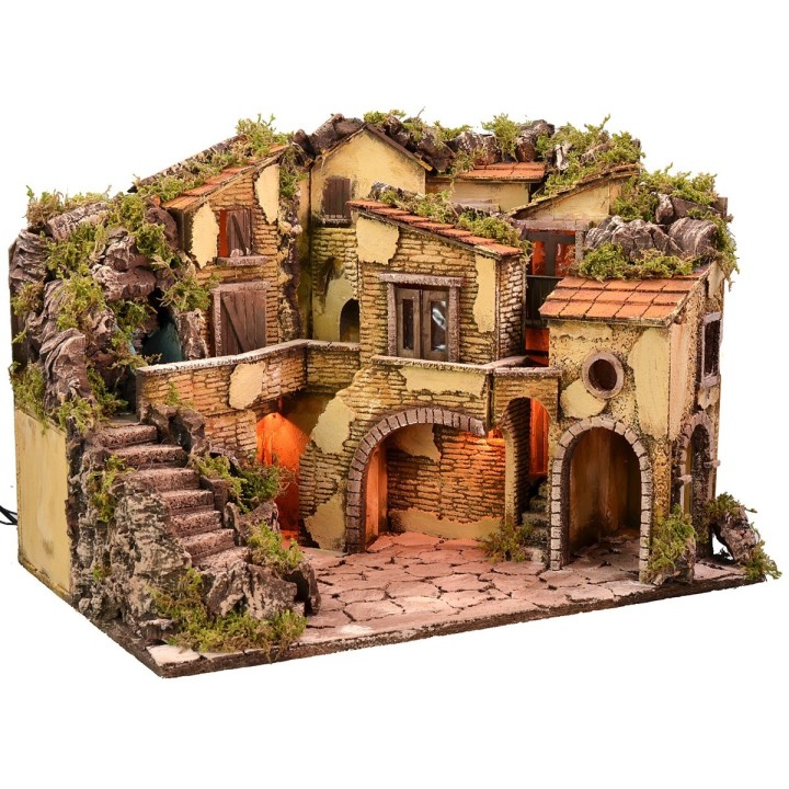 Pesebre iluminado con cascada funcional cm 61x40x43 h