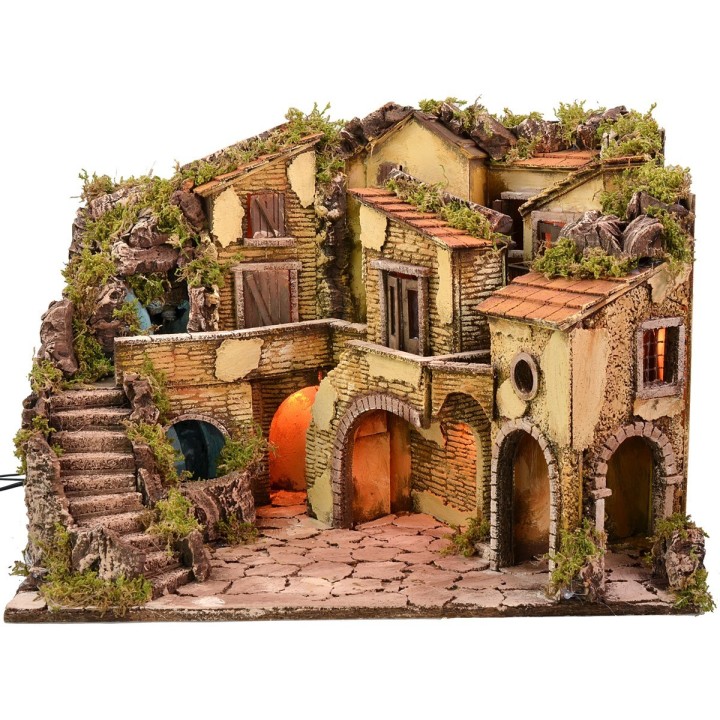 Presepe illuminato con cascata funzionante cm 61x40x43 h