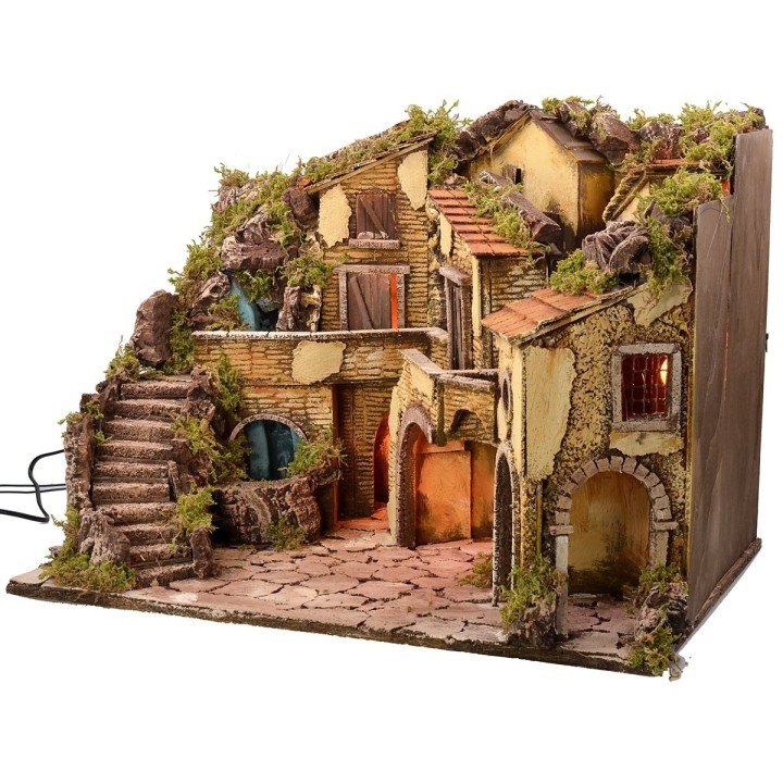 Illuminated nativity scene with working waterfall cm 61x40x43 h