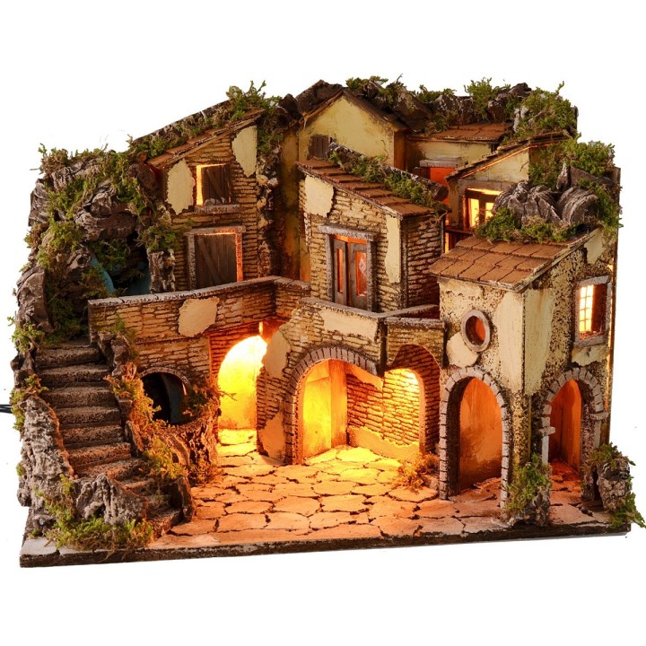 Presepe illuminato con cascata funzionante cm 61x40x43 h