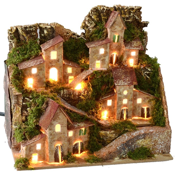 Paesaggio illuminato con villaggio in lontananza cm 20x14x17 h