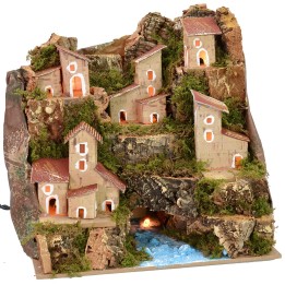 Paisaje iluminado con río y pueblo de 20x14x18,5 cm h