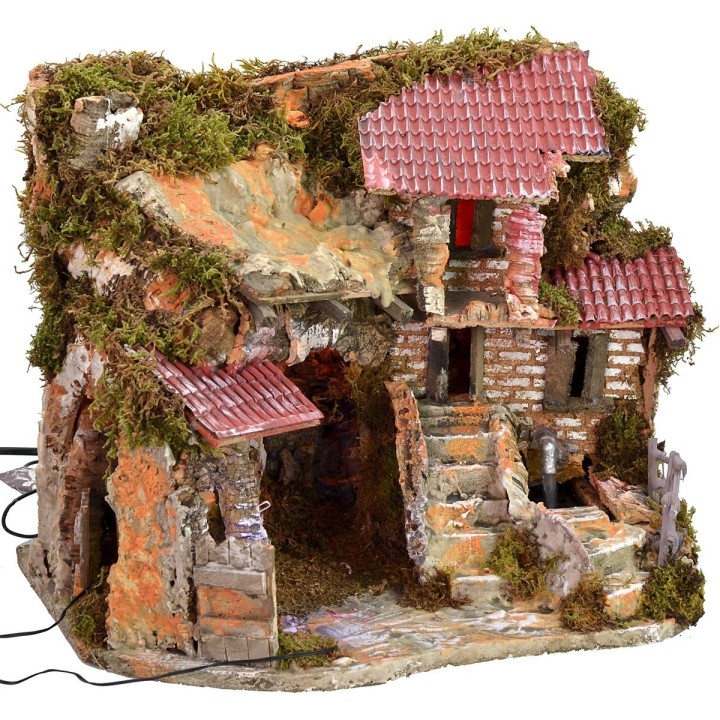 Presepe illuminato con fontana funzionante ed effetto notturno