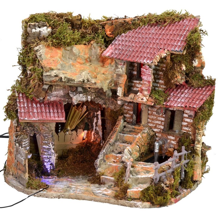 Presepe illuminato con fontana funzionante ed effetto notturno