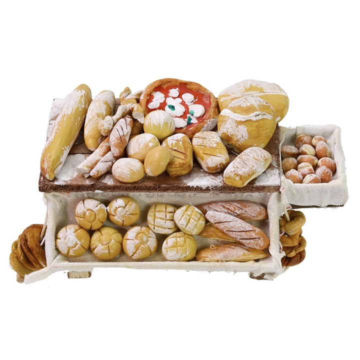 Bench with bread cm 12x8x6,5 h for Nativity scene