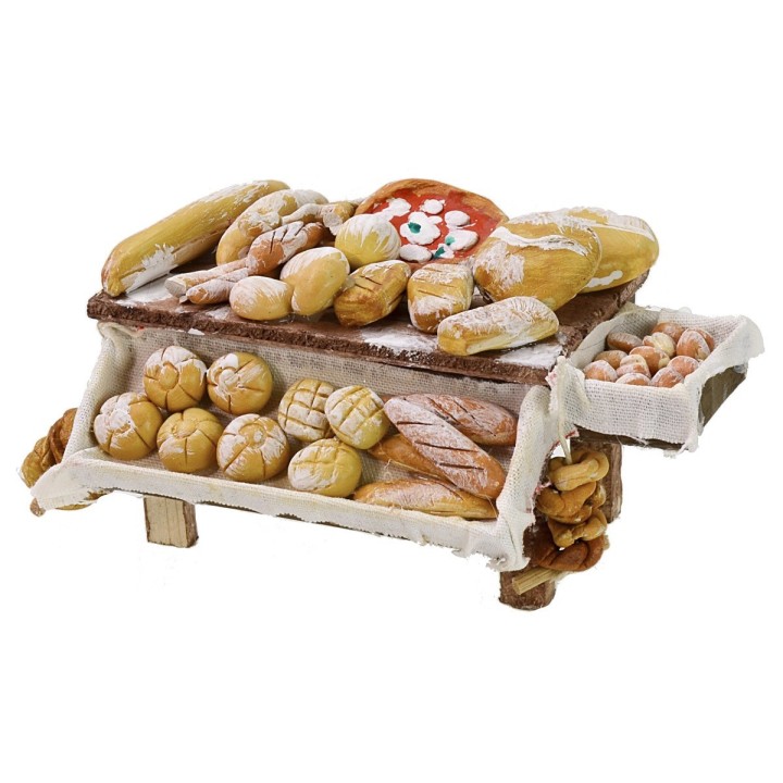Bench with bread cm 12x8x6,5 h for Nativity scene