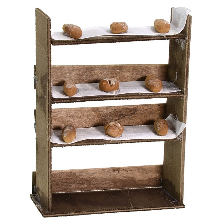 Estantería de madera con pan de 10x3x14 cm de altura.