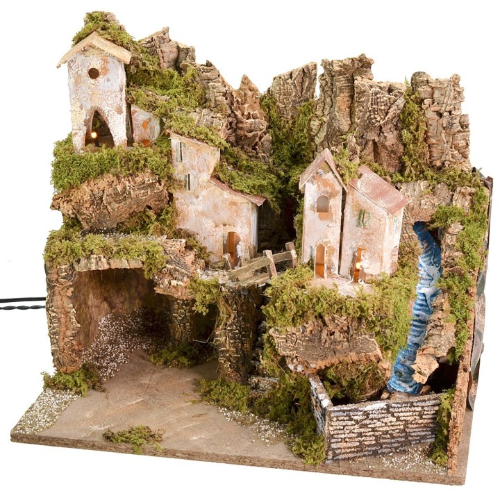 Nativity scene with landscape, lights, and working waterfall cm 45x31x39 h
