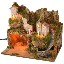 Nativity scene with landscape, lights, and working waterfall cm 45x31x39 h